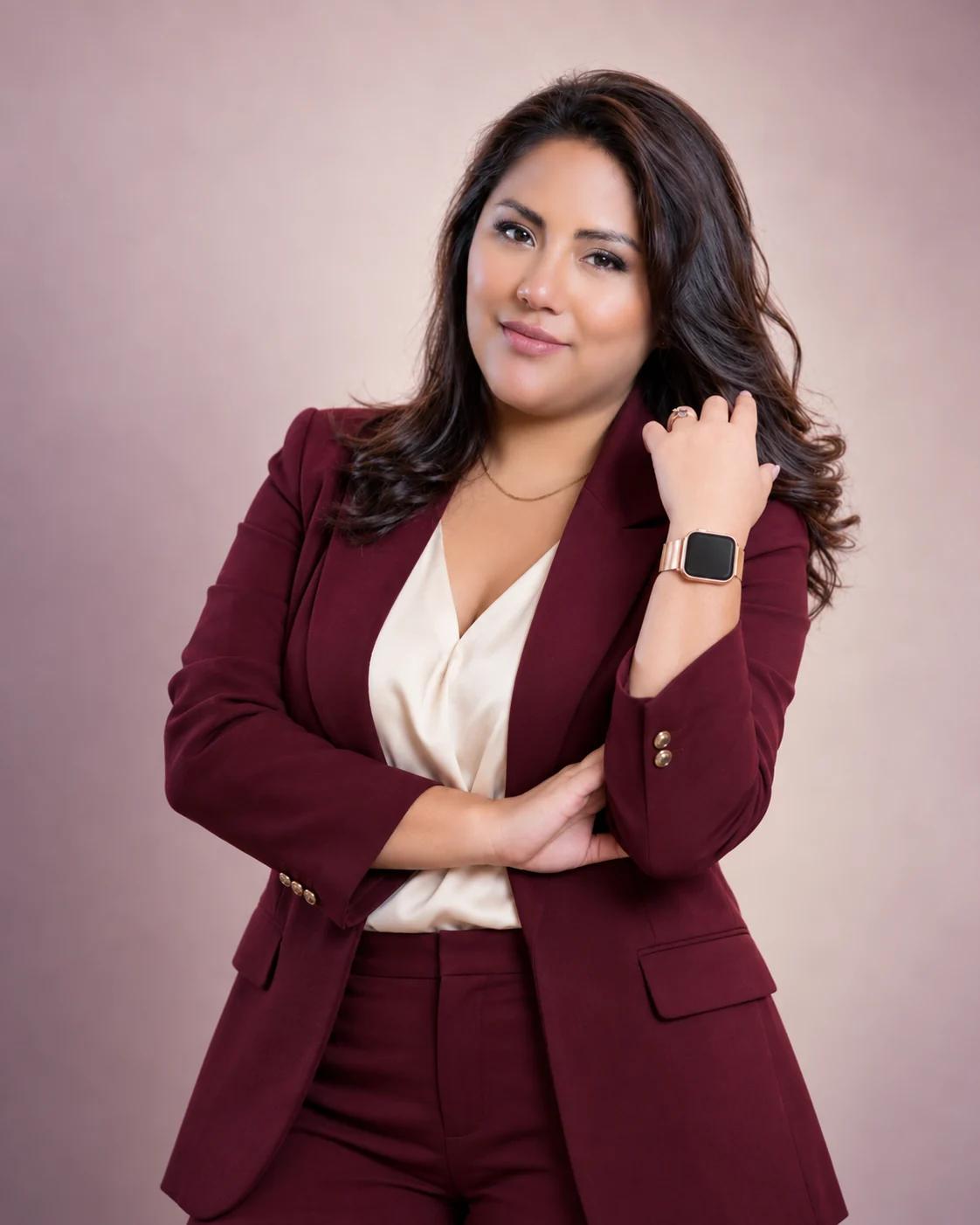 Retrato de Micaela Huacallo Lagos con traje color vino